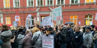 Митинг медиков в Риге возле здания Сейма 7 ноября 2019 года. Фото: Русское вещание LTV7