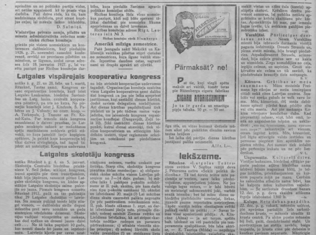 Газета Daugavas Vards, Nr.2 (08.01.1927)