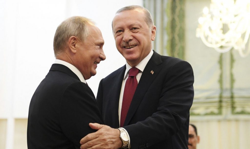 Президенты Турции и России Реджеп Эрдоган и Владимир Путин договорились о перемирии в Сирии Фото: tvnet.lv