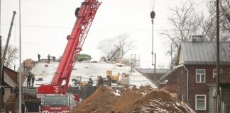 Строительство путепровода на улице Смилшу в Даугавпилсе. 12 марта 2019 года. Фото: Сергей Кузнецов