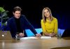 Главный редактор "Дождя" Тихон Дзядко с журналисткой Eкатериной Котрикадзе. Скриншот YouTube.