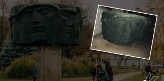 Какова судьба фрагмента памятника из Даугавпилса? Интервью с замдиректора Музея оккупации Латвии. ВИДЕО Памятник в Сквере Славы в Даугавпилсе, октябрь 2022 года. Фото: Евгений Ратков. Фрагмент обелиска в хранилище Музея оккупации Латвии. Фото: архив Музея / Коллаж: Chayka.lv