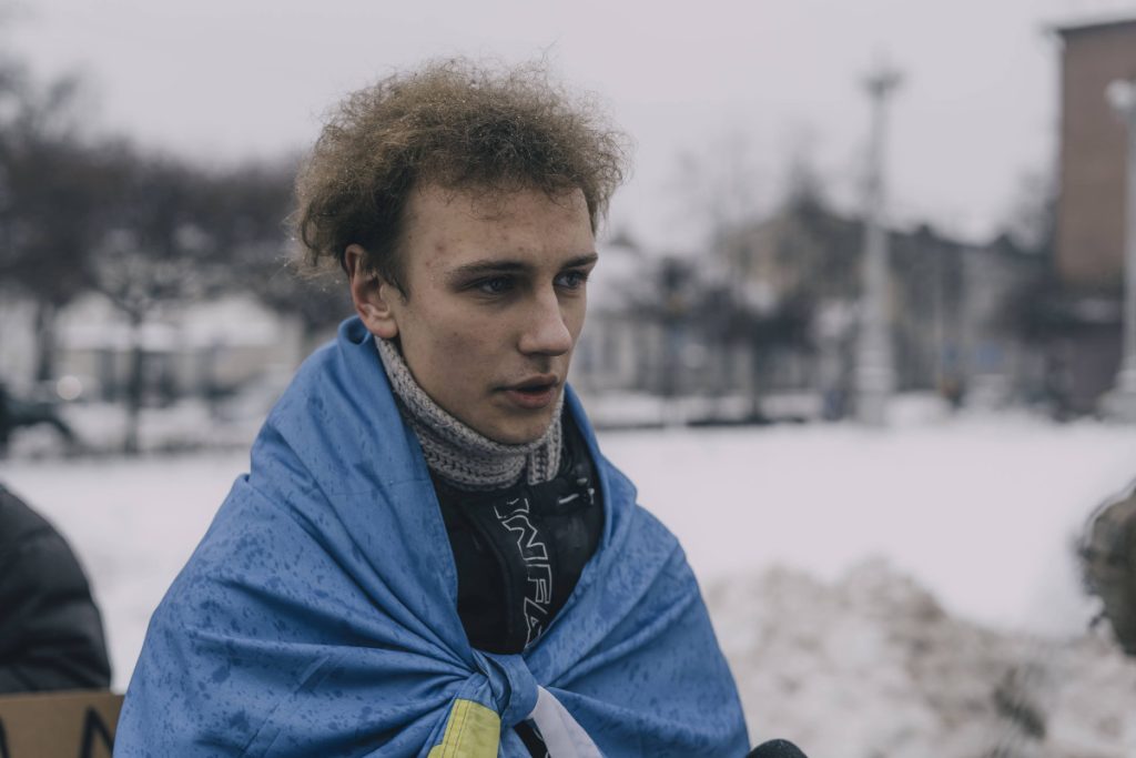 Пикет в поддержку Украины в Даугавпилсе. 24 февраля 2023 года. Фото: Евгений Ратков
