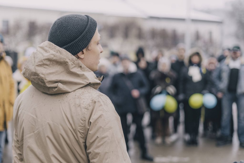 Пикет в поддержку Украины в Даугавпилсе. 24 февраля 2023 года. Фото: Евгений Ратков