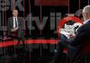 Кандидат в президенты Латвии Эдгар Ринкевич и ведущий Янис Домбурс в программе LTV1 «Kas notiek Latvijā». Скриншот из программы «Kas notiek Latvijā»