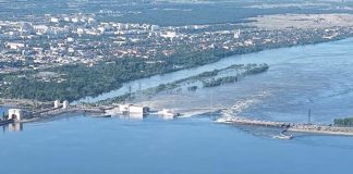 Каховская ГЭС после разрушения российскими оккупантами. 6 июня 2023. Фото: Энергоатом
