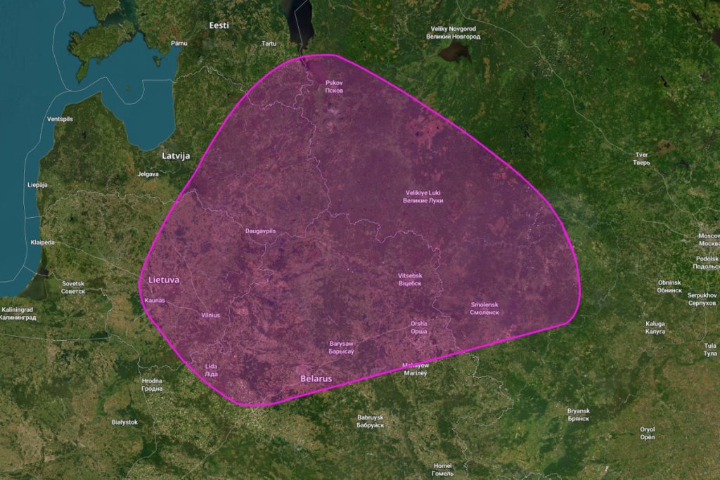 Область третьей зоны риска урагана 19 июня 2024 года. Карта: Eurowarn