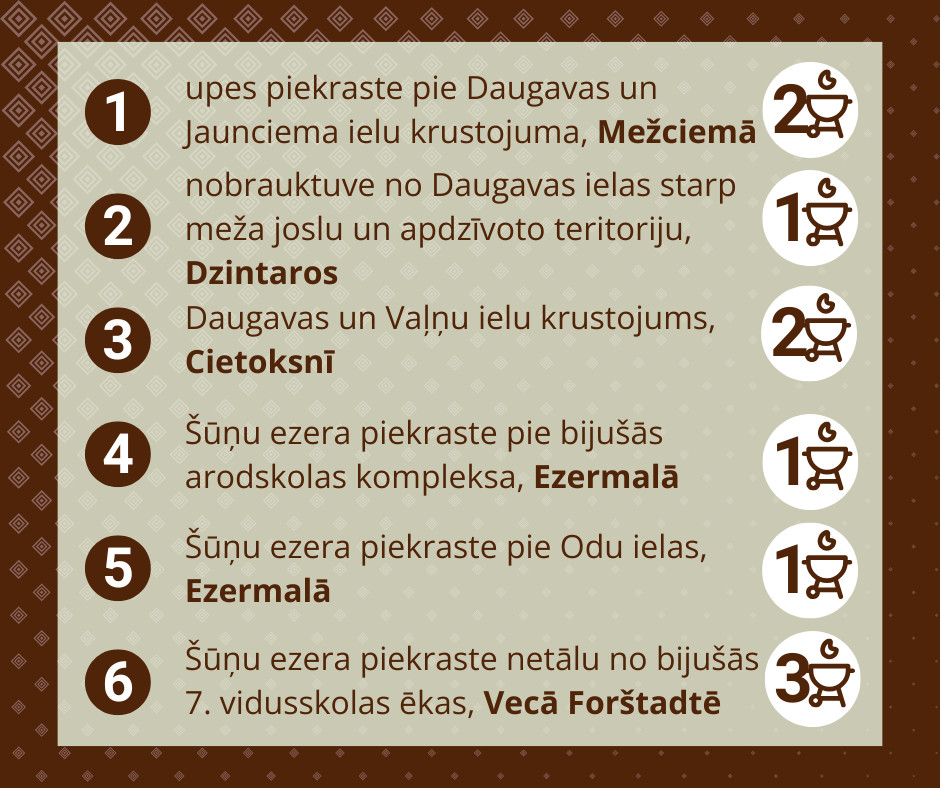 Карта и список зон отдыха с 23 грилями в Даугавпилсе. Инфографика: daugavpils.lv
