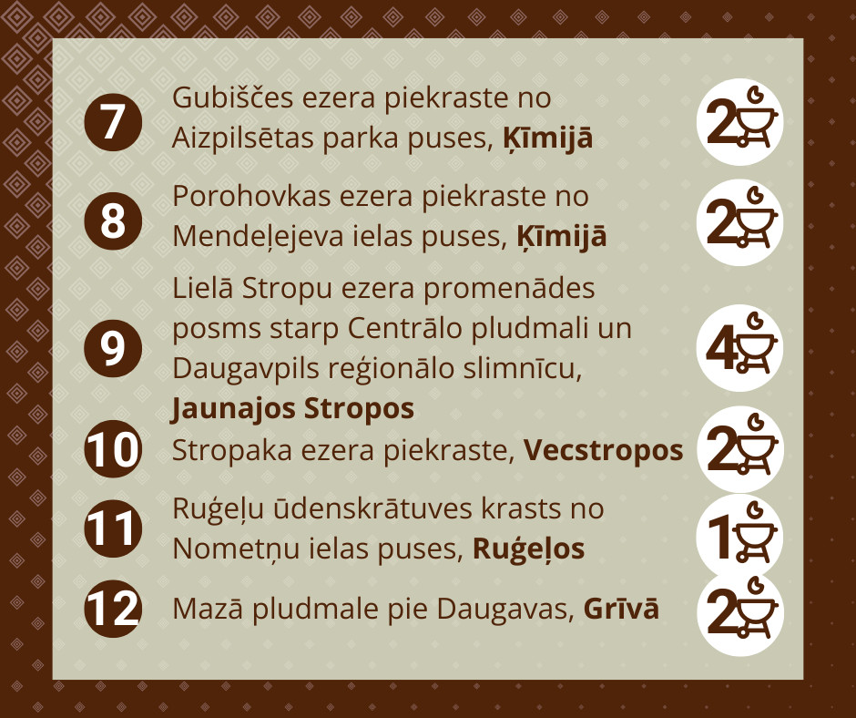 Карта и список зон отдыха с 23 грилями в Даугавпилсе. Инфографика: daugavpils.lv