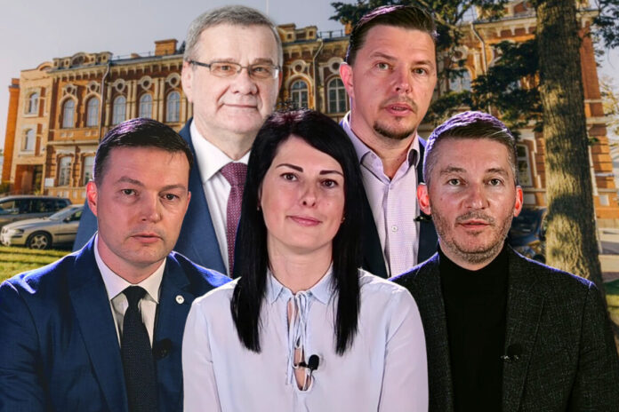 Кандидаты в депутаты Даугавпилсской думы. Только один из них, помимо партии Sarauj, Latgale!, прошёл в самоуправление. Первый ряд: Янис Лачплесис и Андрей Зелч, второй ряд: Петерис Дзалбе, Ольга Петкевич, Игорь Алексеев. Коллаж: Chayka.lv