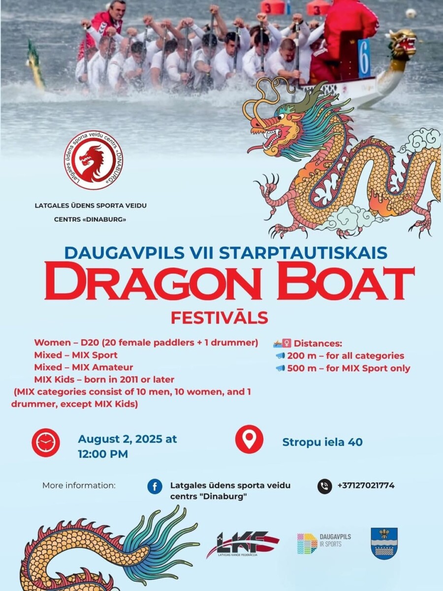 Афиша VII Даугавпилсского международного фестиваля Dragon boat. Изображение: Daugavpils ir sports