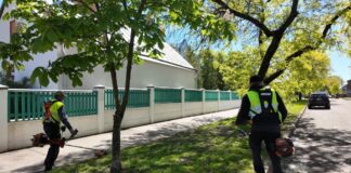 Покос травы в Даугавпилсе на Новом Строении, около старообрядческого храма на улице Пушкина, 16А. Фото: Управление коммунального хозяйства