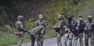 Вооружённая группа людей на территории Саатсеского сапога. Скриншот из видео, распространённого в соцсетях