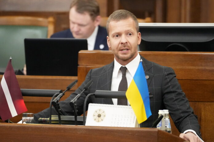 Лидер латвийской партии «Стабильности!» Алексей Росликов на заседании Сейма 19 декабря 2024 года. Фото: Эдийс Паленс / LETA
