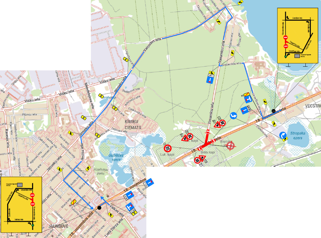 Схема объезда перекрёстка ул. 18 Новембра и Васарницу. Источник: daugavpils.lv